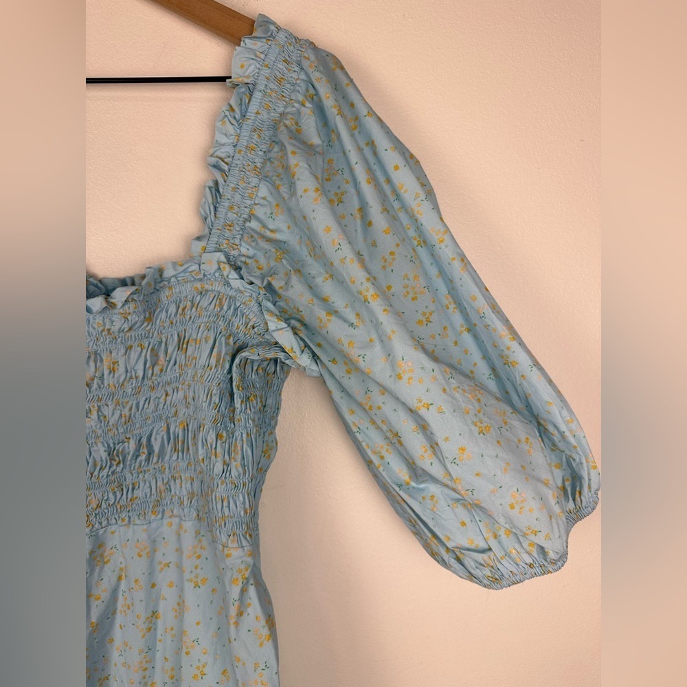 GANNI Shirred Floral Organic Cotton Poplin Whimsical Mini Dress Women’s Sz 44 - Picture 5 of 8